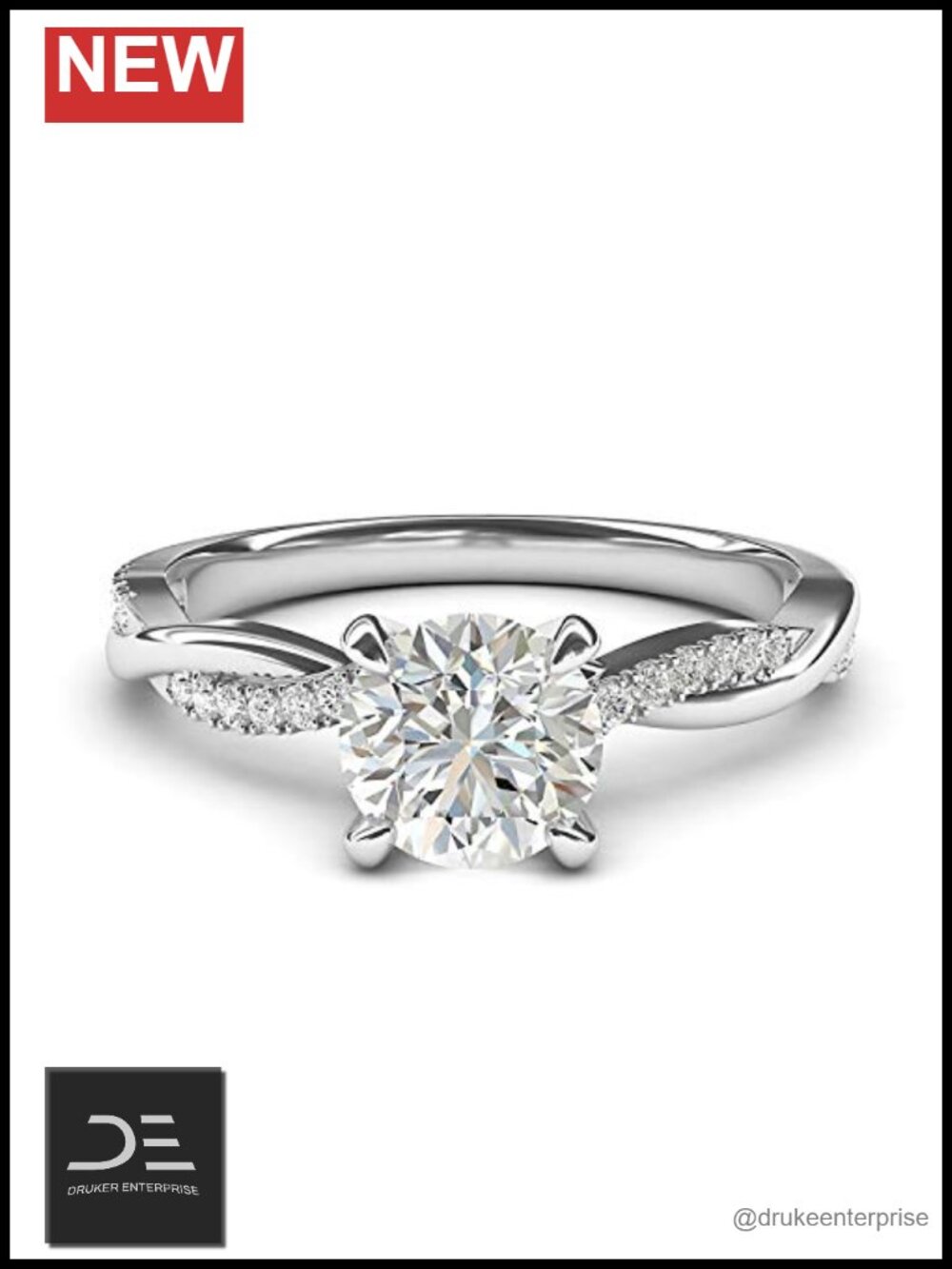 10k White Gold Moissanite Engagement Ring 1CT Twisted Vine Promise Bridal